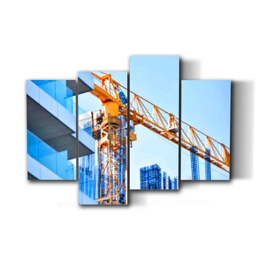 UJOYAFZSIM Yellow crane and building construction Canvas Wall Art Framed Artwork Prints Painting Modern Gallery Posters for Living Room Bedroom Office Home Decoration 4 piece