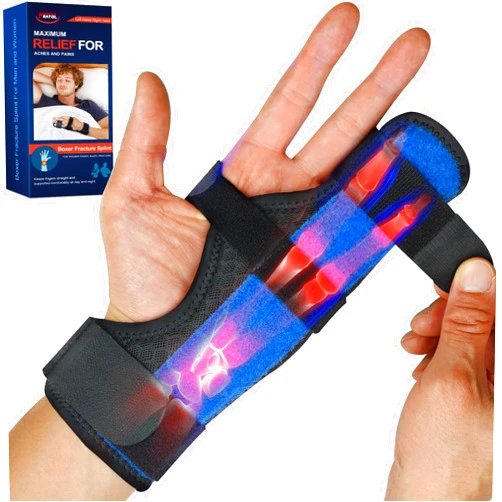 FEATOL Boxer Finger Splint Metacarpal Splint Brace, Adjustable Pinky Hand Brace For Women Men, Pain Relief For Boxer Fractures, Broken Ring Finger, Tendonitis, Left Hand,X-Large