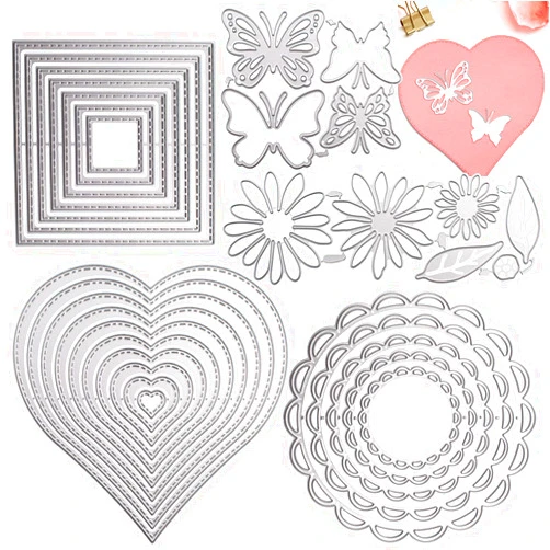 Daily Treasures DailyTreasures 5 Set Cutting Dies Stencil, 32Pcs Metal Template Moulds Multi-Shape DIY Craft Embossing Tools for Album Scrapbooking Art & Mother's Day Card Making(Heart/Square/Round/Butterfly/Flower)
