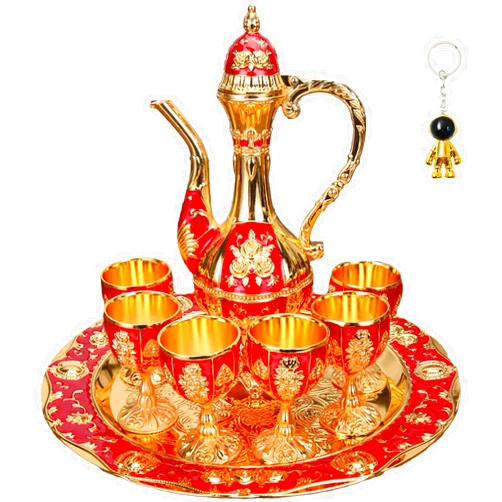 Igtazy Turkish Coffee Tea Pot Set,Teapot and Cup Set for One Including Tea Tray,Tea Service Set for Tea Table Decor,Wedding,Housewarming