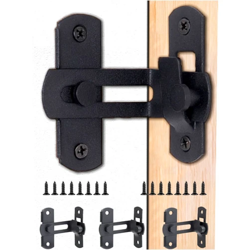 HOWORR 90 Degree Flip Barn Door Lock, Black, 4 Packs