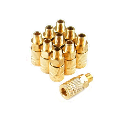 Primefit IC1414MB6-B10-P 1/4-Inch 6-Ball Brass Male Industrial Coupler Contractor Pack, 10-Piece