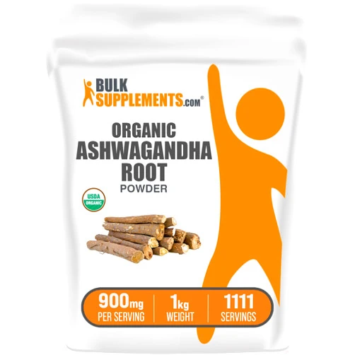 BulkSupplements.com Organic Ashwagandha Powder - Organic Ashwagandha Supplements, Sourced from Ashwagandha Root - Gluten Free, 900mg per Serving, 1kg (2.2 lbs) (Pack of 1)