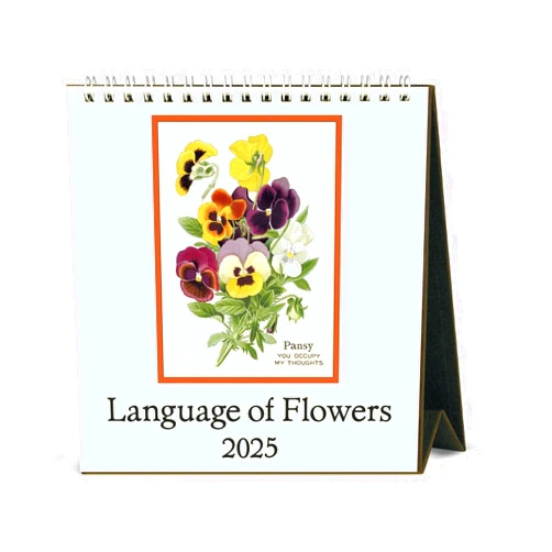 Cavallini 2025 Language of Flowers Easel Desk Calendar, 6 x 6.5 Inches, 12 Month Page-A-Month Standing Desk Calendar, Vintage-style Floral Illustrations, Small and Cute Desktop Flip Calendar 2025