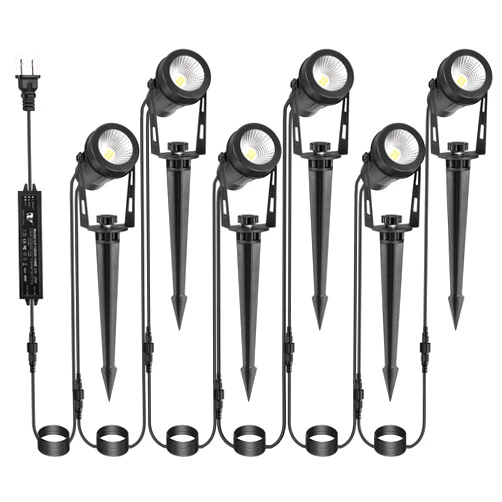 IRISECO Low Voltage Landscape Lighting, 6 Pack Outdoor Spot Lights with Transformers, 12V Warm White Landscape Spotlights IP65 Waterproof Plug in Outdoor Uplights for Yard House Pathway Tree Pools