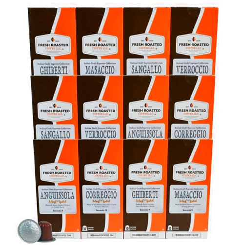 Fresh Roasted Coffee for Nespresso OriginalLine, Italian Craft Espresso Variety Pack, 120 Count Aluminum Capsules