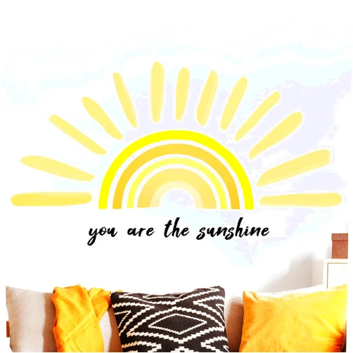 Henoyso Boho Sun Wall Decals Large You are The Sunshine Wall Stickers Rainbow Wall Decals Peel and Stick Large Half Sun Wall Decor Decals for Nursery Bedroom Classroom Wall Stickers Murals Decorations