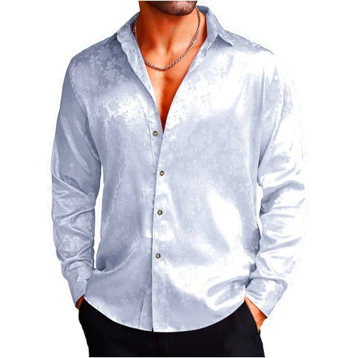 COOFANDY Men's Silk Satin Dress Shirts Jacquard Long Sleeve Floral Button Up Shirts Party Prom Wedding Shirt