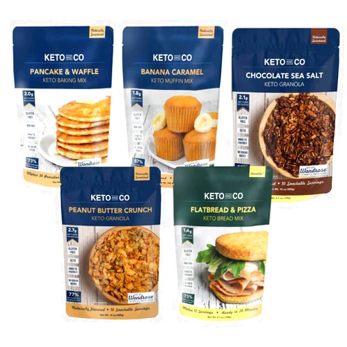Keto and Co | Keto Breakfast Variety Pack | Keto Granola, Pancake & Waffle Mix, Muffin Mix, Hot Breakfast, Flatbread Mix | 5 Bags | Gluten-Free, Keto & Diabetic Friendly, Naturally Sweetened