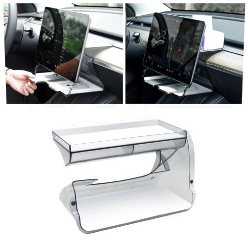 Ushilife Tesla Model 3/Y Center Console Organizer Tray 2-in 1 Under Screen Storage Box Behind Screen Tray Dashboard Organizer Tissue Holder Compatible with Tesla Model 3 Model Y 2017-2024