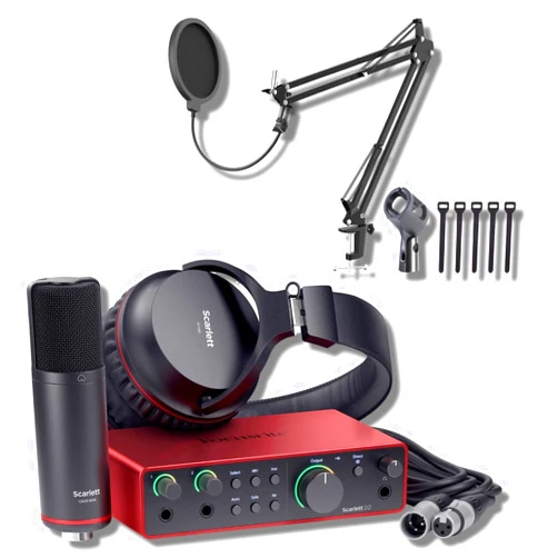 StreamEye Focusrite Scarlett 2i2 Studio 4th Gen USB Audio Interface Bundle with StreamEye Boom Arm Mic Stand Desktop Mount, Detachable Clip, Professional Grade XLR Cable, Microphone Pop Filter and Cable Ties