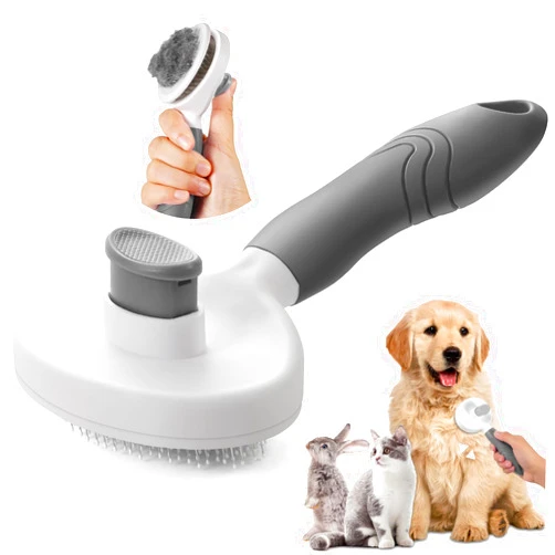 Patepoby pet brush, pet brush for cats and dogs, removes loose undercoat and smoothes hair, stainless steel needles, self-cleaning button upgraded version,thick needle/Grey