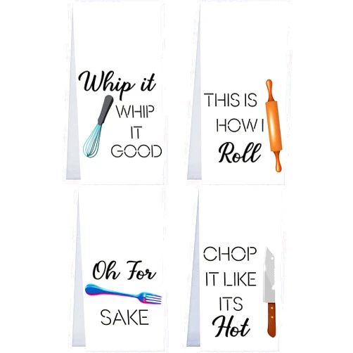 Patelai 4 Pieces Funny Kitchen Towels Dish Towels with Funny Saying Cute Decorative Dishcloths Sets Fun Dish Towels for Housewarming Present Home Kitchen Tools, 16 x 24 Inch