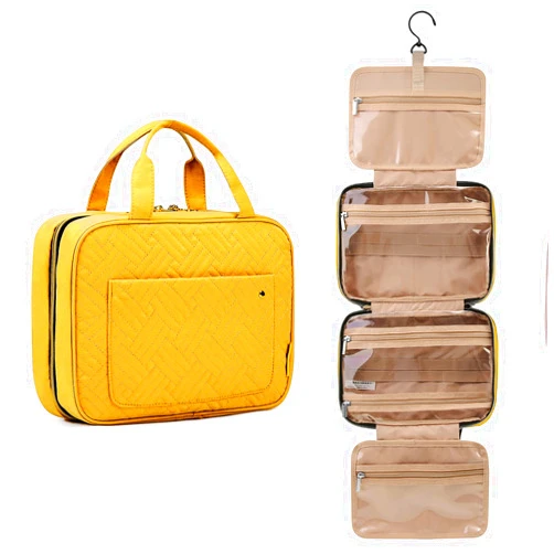 BAGSMART Toiletry Bag Travel Bag with Hanging Hook, Water-resistant Makeup Cosmetic Bag Travel Organizer for Accessories, Shampoo, Full Sized Container, Toiletries, Yellow, Large