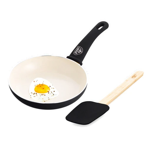 GreenLife Soft Grip 8” Frypan Skillet and Spatula Breakfast Cookware Set, PFAS-Free Ceramic Nonstick, Silicon Spatula with Bamboo Handle, Egg Omelette Bacon, Dishwasher Safe, Stay-Cool Handles, Black