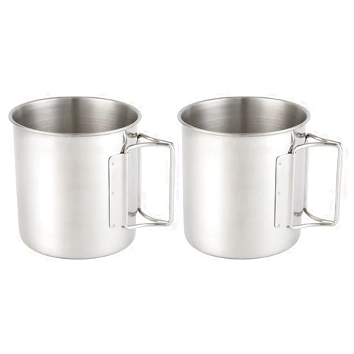 Hikaru Stainless Steel Camping Mugs Outdoors Cup with Foldable Handle 2 Piece Set 660ml/22.3oz Great for Backpacking , Hiking, Hunting, Fishing and Survival Adventure