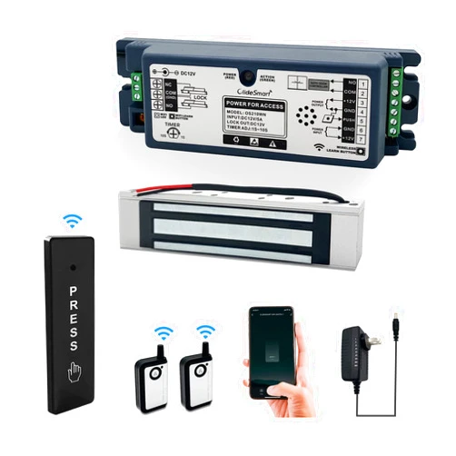 OlideSmart 2.4GHz WiFi Access Control 400lb Holding Force Electic Magnetic Door Lock System Kit with Remote and Smartphone app Control, paired with Wireless Slim Push Switch (Electric Magnetic Lock kit)