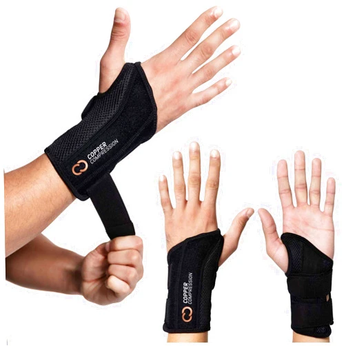 Copper Compression Wrist Brace - Copper Infused Adjustable Orthopedic Support Splint for Pain, Carpal Tunnel, Arthritis, Tennis Elbow, Tendinitis, RSI, Ganglion Cyst for Men Women - Right Hand - L/XL