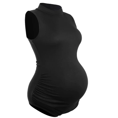 YONABTF Maternity Shirt Sleeveless Basic Top Ruch Sides Bodysuit Mock Neck Tank Tops Bodycon T-Shirt for Pregnancy Photoshoot