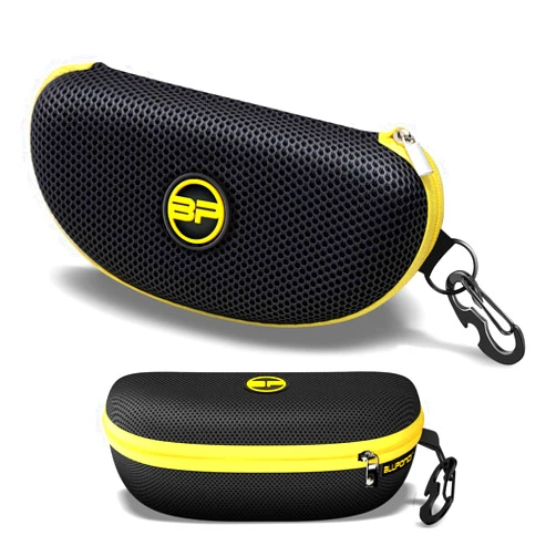 BLUPOND Large Sunglasses Case with Metal Carabiner & Zipper - EVA Semi Hard Frame Glasses Case for Men & Women