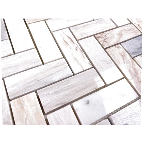 Tenedos 1x3 Herringbone Cream Warm Blend with Angora Rosa Palo Marble Mosaic Floor and Wall Tile for Kitchen Backsplash, Wall Tile for Bathroom, Shower Wall Tile, Accent Wall (1 Sheet)