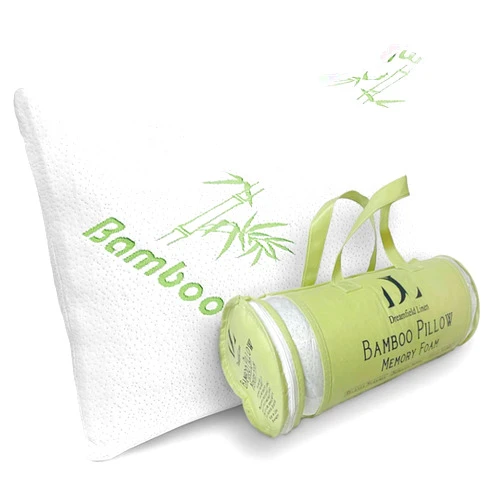 DreamField Linen Memory Foam Bamboo Pillow Queen Size - [Adjustable] for Sleeping - Cool & Breathable Cover with Zipper Rayon Derived from Bamboo - Relieves Neck Pain - Back/Stomach/Side Sleeper
