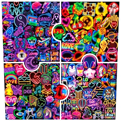 PNGIF 200Pcs Neon Stickers Graffiti Waterproof Stickers for Water Bottle Laptop Journal Luggage Skateboard Planner Scrapbooking, Funny Anime Decals