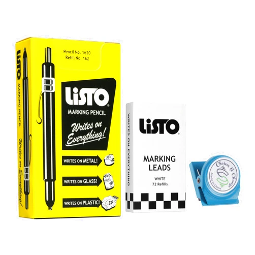 Listo Bundle of Listo 1620 Marking Pencil/Grease Pencils/China Marking Pencils/Wax Pencils - White, Box of 12 With 72 Refills With Bonus Magnetic Memo Clip