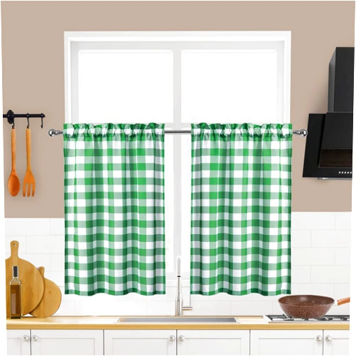IDEALHOUSE Deep Green Tier Curtains,Buffalo Check Plaid Gingham Short Window Curtain for Cafe,Farmhouse,Bathroom,Kitchen & Living Room Rod Pocket Curtains (2 Panels, 28