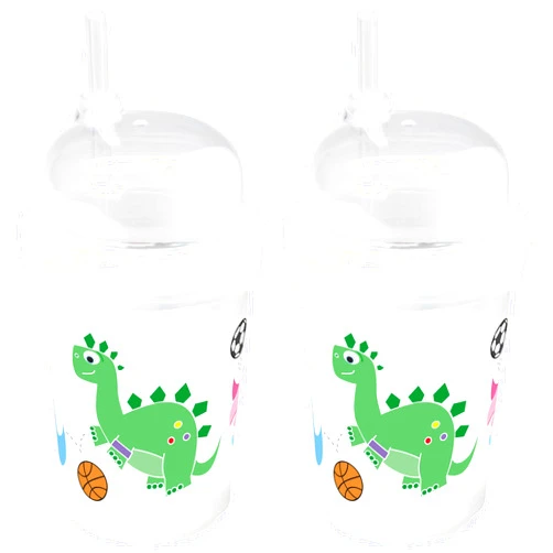 NuSpin Kids 8 oz Zoomi Straw Sippy Cup, Sports Dinosaurs Style, 2 Pack