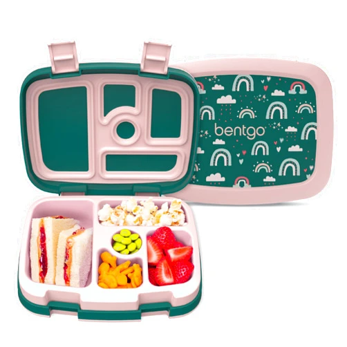 Bentgo Kids Prints Leak-Proof, 5-Compartment Bento-Style Kids Lunch Box - Ideal Portion Sizes for Ages 3-7, Durable, Drop-Proof, Dishwasher Safe, & Made with BPA-Free Materials (Green Rainbow)