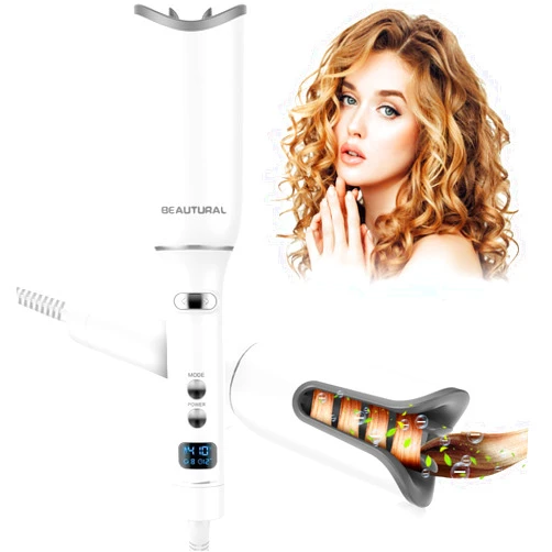 BEAUTURAL Auto Hair Curler with Adjustable 5 Temps, 13 Curls & 10 Timer Settings, 40s Rapid Heating,1inch Large Barrel, Portable Automatic Hair Curling Iron with LCD Screen,Dual Voltage for Travel