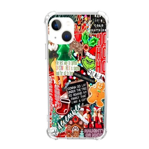 Cjoelzky Aesthetic Christmas Collage Phone Case Compatible with iPhone 14 Plus，Christmas Tree Gingerbread Man Pattern Unique Soft TPU Bumper Case for iPhone 14 Plus