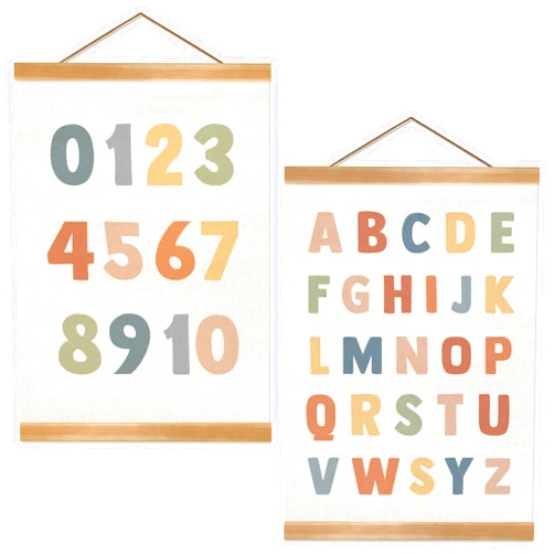 ZTGDA Alphabet Numbers Poster Set of 2, Alphabet Numbers Wall Art, ABC Banner Poster, Wall Hanging Decor for Toddler Room Playroom Nursery Wall Classroom Decor (12x16inch Abc)