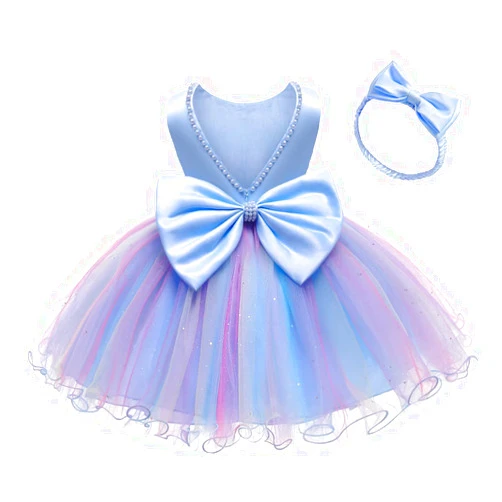 LZH Baby Girls Dress Ruffle Lace Backless Bowknot with Headwear Pageant Party Flower Wedding Dresses