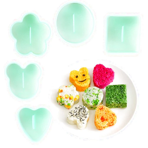 Missraza Onigiri Mold, 5 PCS Rice Ball Mold, Creative Loving Heart Flower Bear Round Square Rice Mold, Easy to Demold Rice Molds for Bento/Picnic/Restaurant, Sushi Maker Mold by Missraza