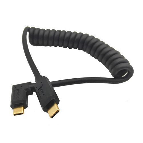 Qaoquda USB C Cable, USB-C Male to Male Coiled Spring Spiral Cable, 3A 10Gbps Fast Charging, Data Extension, 3FT/1M (M/M Left & Right)