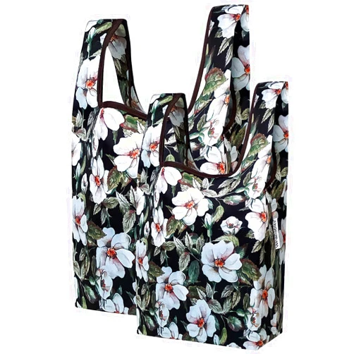 allydrew JoliBag Nylon Reusable Grocery Bag, 2 Pack, White Flowers