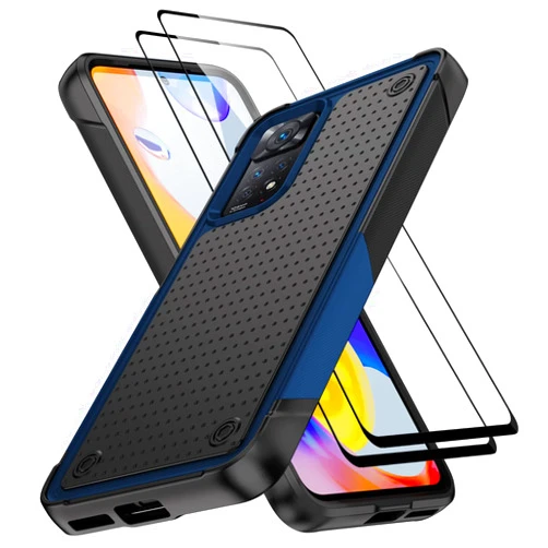 Jeylly for Redmi Note 11 Pro 4G/Redmi Note 11 Pro 5G Case, with 2 Glass Screen Protector, Anti Scratch Hard PC Back & Soft TPU Rubber Bumper Shockproof Phone Case for Xiaomi Redmi Note 11 Pro 4G/5G, Blue