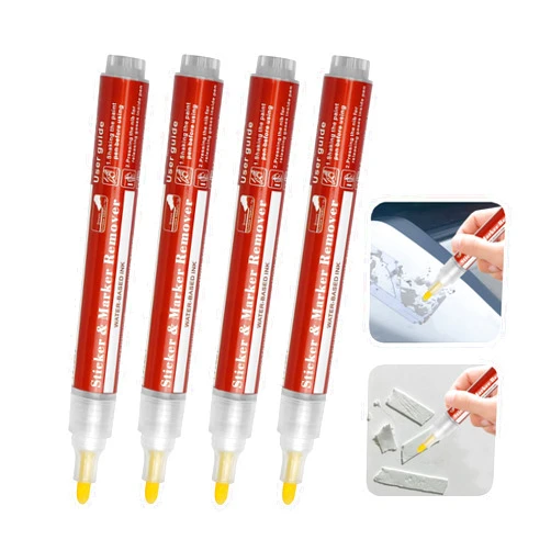 Clobeau Sticker & Marker Remover Pen, Adhesive Remover, Quickly Removing Stickers, Glue, Decals, Label, Tape, Sticky Residues and More from Car Furniture Floor and More, 4 Pack