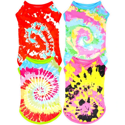 JpGdn 4Pcs/Pack Tie Dye Dog Shirts for Small Dogs Summer Girl Female Boy Male Pink Green Blue Puppies Doggies Sleeveless Tank Top Tee Clothes Vest Pet Apparel Streetwear Stretchable Outfit S