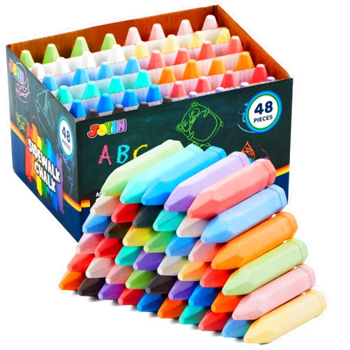 JOYIN 48 PCS Cone Shaped Washable Sidewalk Chalks Set, 12 Colors, Non-Toxic Jumbo Chalk Set for Art Play, Sidewalk Colored Outside Washable Set for Summer Outdoor Games and Chalkboard Drawing