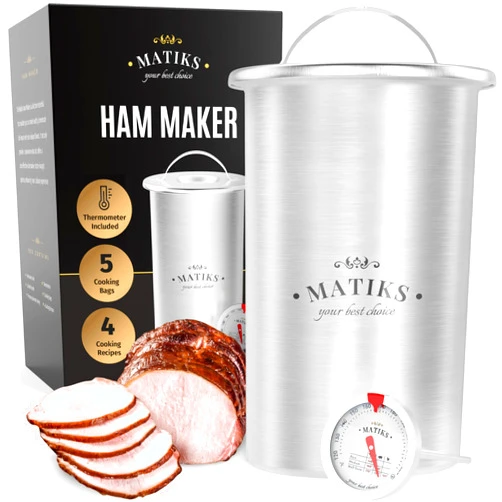 Matiks Deli Meat Press Mold for Deli Meats - Make Your Own Healthy Homemade Ham with This Stainless Steel Lunch Meat Press - Our Ham Maker Includes Bonus Meat Thermometer, Recipes and Cooking Bags