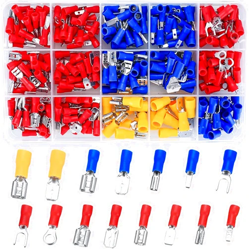 TOOINKCV 280 Pcs Electrical Cable Connectors Assorted, Insulated Wire Cable Crimp U-Type Fork Spade Butt Ring Connector Assortment Kit, Male/Female Wire Cable Crimp Terminals