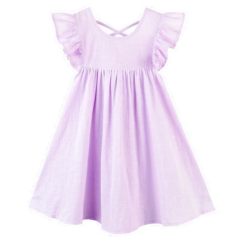 GSVIBK Girls Linen Cotton Dress Flutter Sleeve Back Cross Dress Toddler A-Line Skater Dress Baby Girl Halter Casual Sundress