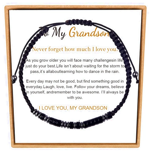 XMITHJLS To My Grandson,I Love You Morse Code Bracelet,Adjustable Inspirational Beaded Morse Code Bracelets,Personalized Men Bracelet for Memorial Graduation/School Starts Bracelets