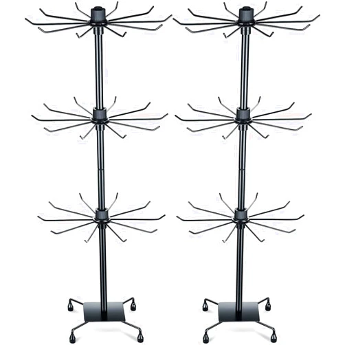 Lemecima 2 Pcs Rotating Display Stand Jewelry Display Rack with Hooks Metal Earrings Display Stands for Selling Necklace (Black, 3 Tires)
