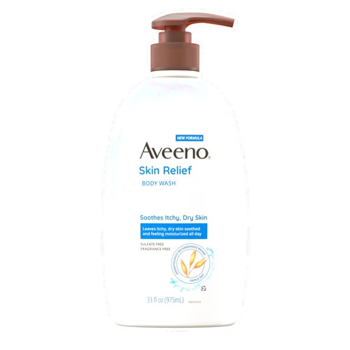 Aveeno Skin Relief Body Wash with Triple Oat Formula Soothes Itchy and Dry Skin, Fragrance Free Body Wash for Sensitive Skin, 33 FL OZ
