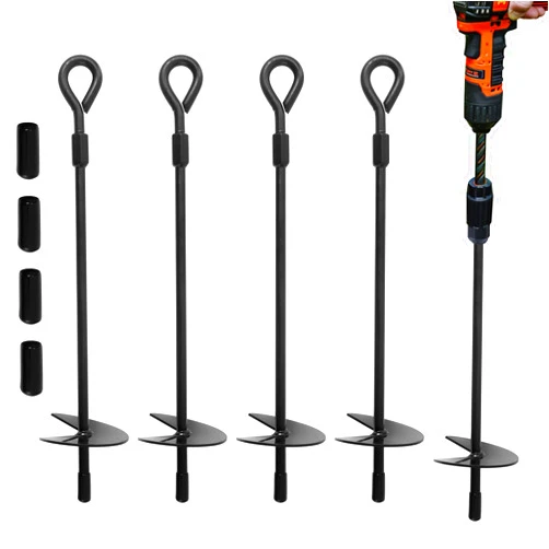Lswyimao Heavy Duty Galvanized Trampoline Anchors Kit - 4 Pack Screw-in Ground Stakes, No Drill Needed, Rust-Proof for Outdoor Safety (Lawn, Grass, Dirt)