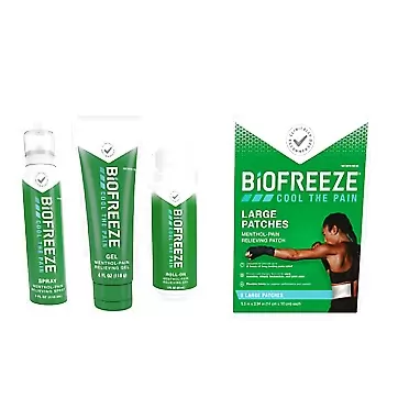 Biofreeze Pain Relief Gel Multi-Pack & Pain Relief Patch, Large, 5 Patches Large Relief Gel + Relief Patch